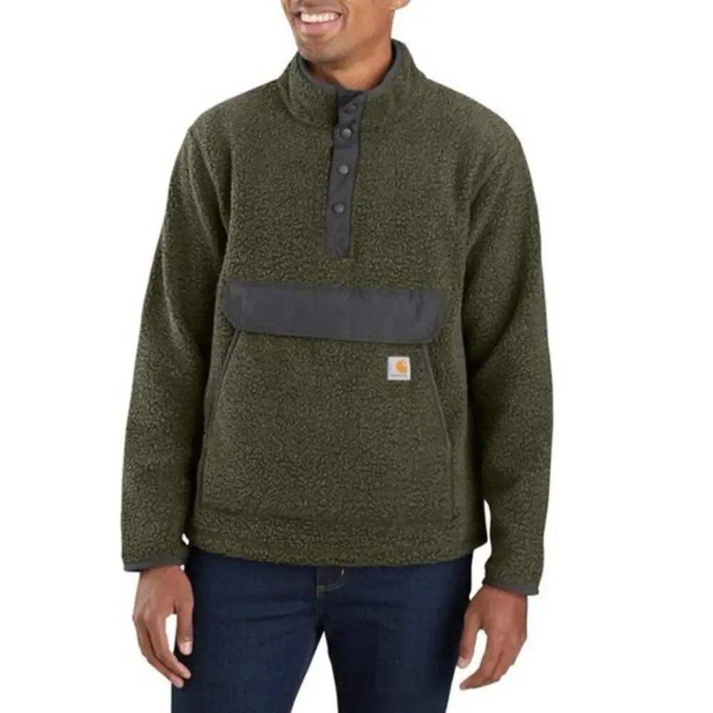 NWT MEN’S CARHARTT RELAXED FIT SNAP FLEECE PULLOVER SIZE 2XL OLIVE GREEN